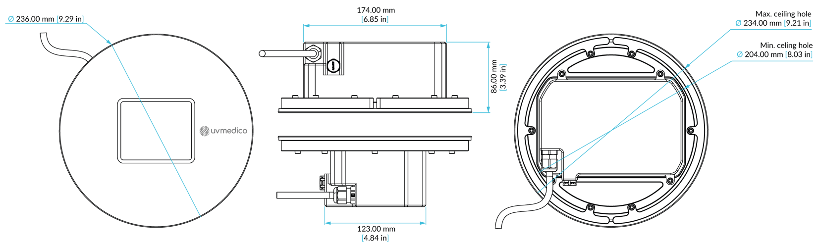 UV222-Cleanroom-Downlight-dimensions-1